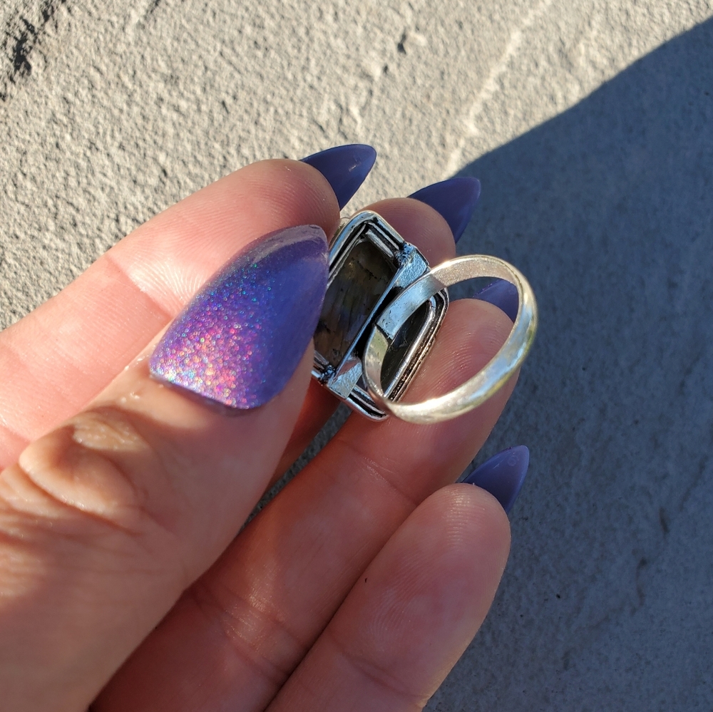 Labradorite Blue Flash Square Stone Ring #11 Nwot - image 4